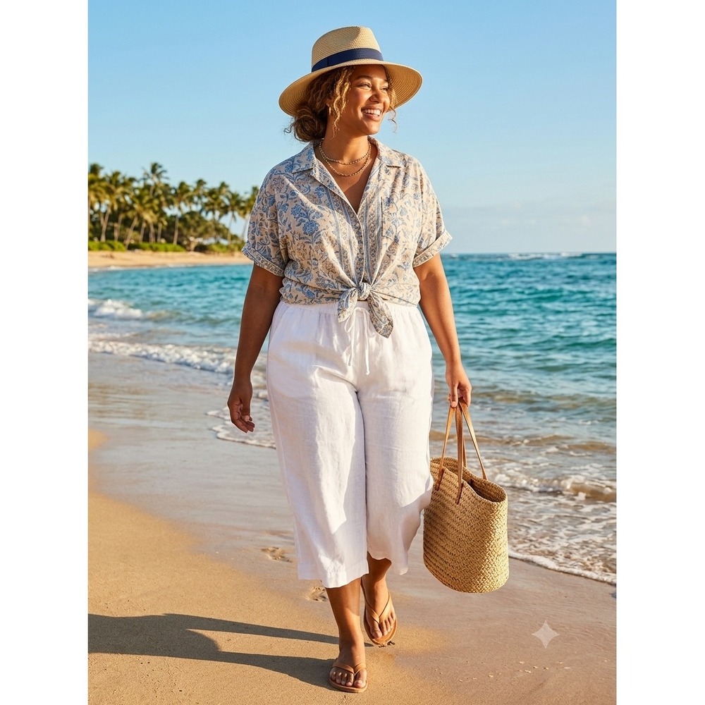 J.Crew White Linen Blend Wide Leg Cropped‎ Pants Re-Imagined 16 Womens Trousers